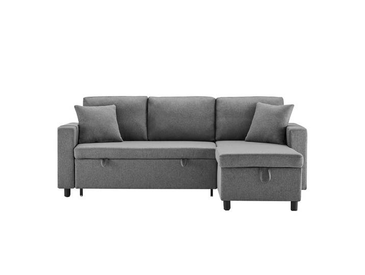 Canapé-lit D’angle En Lin Gris Foncé Avec Rangement Et 2 Coussins Modenuit