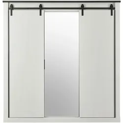 KLEIDERSCHRANK weiß Pinie, anthrazit Landhaus, Schiebetürenschrank 3-türig mit Spiegel 201 x 209