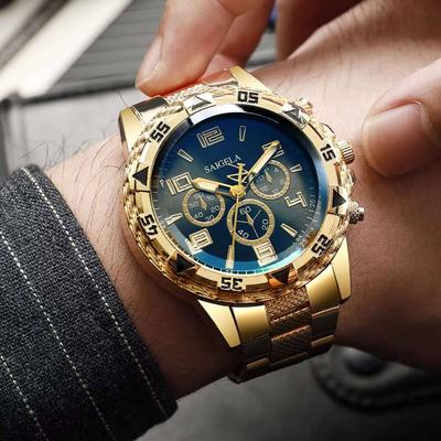 Friendly Fresh Finds Large Dial Mens Quartz Watch Stylish Business & Casual Timepiece gold Black