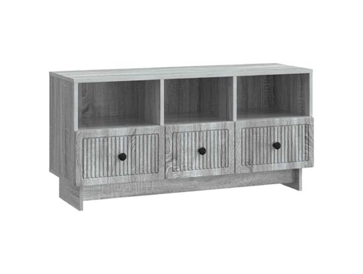 KUPTYERFG TV-Schrank Graues Sonoma 102x34,5x50 cm Lowboard Holzwerkstoff Stilvoller Fernsehschrank mit 3 Schubladen für Wohnzimmer und Schlafzimmer, bietet strukturierten Platz für Medien.
