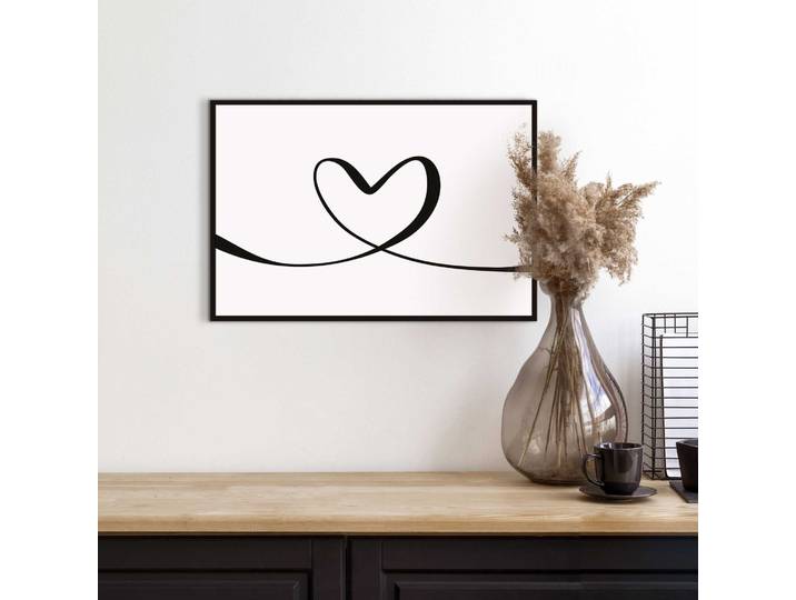 Bild mit Rahmen REINDERS Heart Lines , schwarz (farbe bild(er): schwarz), B:30cm H:20cm T:1,6cm, Holzwerkstoff, Bilder, Bild mit Rahmen