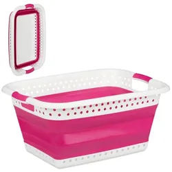 Relaxdays Faltbarer Wäschekorb Weiß,Pink