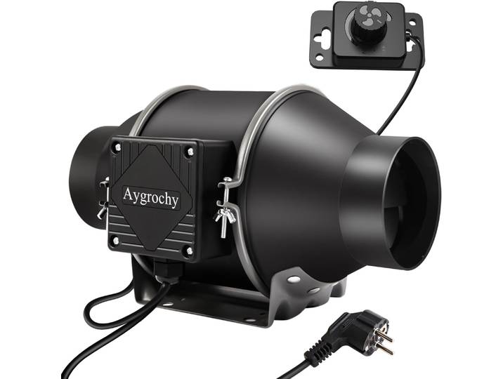 Ventilateur de gaine réglable Aygrochy 100 mm, ventilateur d'extraction 363 m³/h, ventilateur de gaine à moteur EC avec prise EU, pour sous-sol, garage, cuisine