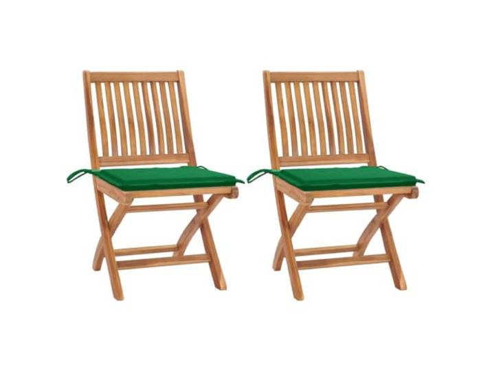 Klappstühle, 2 Stück, mit Grünen Kissen, Massives Teakholz Gartenstühle Technisch getrocknetes Teakholz, fein geschliffen, glatte Textur, klappbar, platzsparend, gebogene Sitzfläche, Rückenlehne,