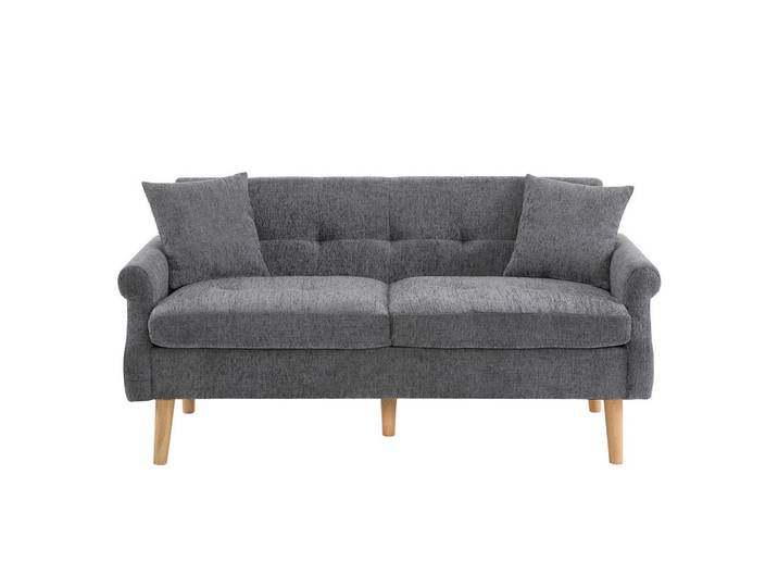 Komhtom Doppelsofa in Grau Chenille-Stoff mit dicken Kissen, Holz, Mode, 74x77x162 cm, Wohnzimmer, Sofas & Couches, Sofas, 2-Sitzer Sofas