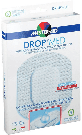 Master aid Master-Aid Drop Med Medicazione Traspirante in Tessuto Non Tessuto con Clorexidina 10 x 12 cm 5 Pezzi
