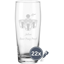 Luxentu - Gravur Willi Becher Bierglas Helles-Glas 0,5 l mit Eichung - Beer Pong 22er Set