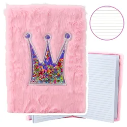 Plüsch-Notizbuch, Notizbuch, liniert, Krone mit Konfetti, rosa, A5, 80 Blatt