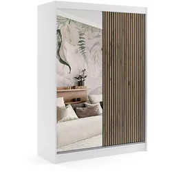 KLEIDERSCHRANK VILAN mit Spiegel - 150 cm - Weiß|Eiche Wotan