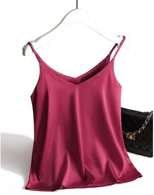 Inspire Select Women's Satin Silk Halter Cami White Backless Spaghetti Strap Summer Top red l