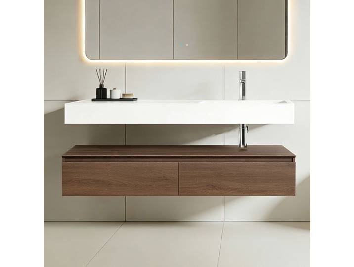 Ensemble de meuble de salle de bain marron avec lavabo 150cm design Up - SO GOOD