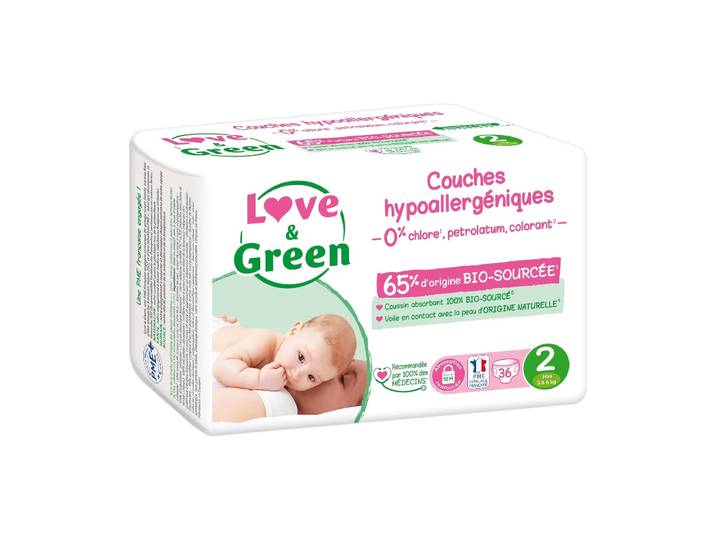 Love&Green Couches bébé saines et écologiques Taille 2 3-6 kg - 36 couches