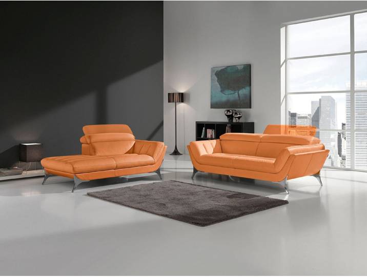 Egoitaliano Polstergarnitur Sueli, (Set), bestehend aus Sofa und Recamiere, Kopfteilverstellung, Bezug Leder