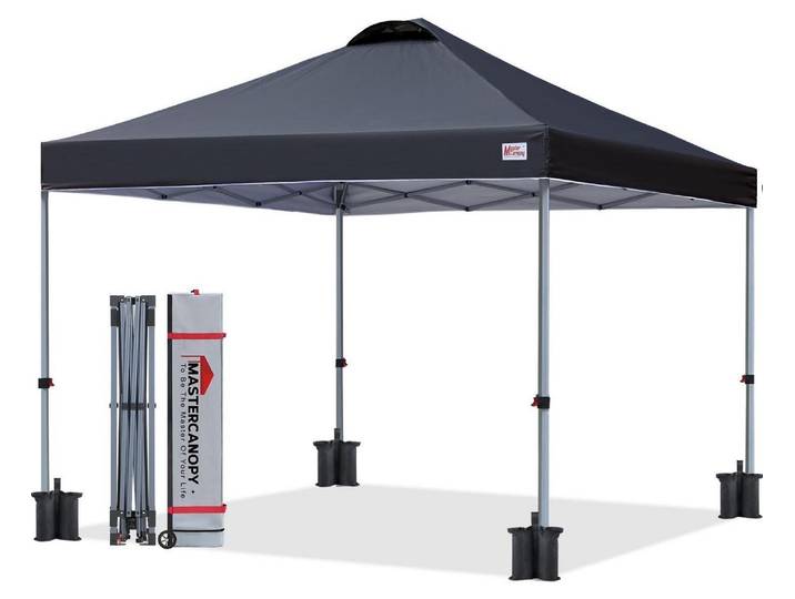 Pop-up Pavillon 2,5x2,5m Schnellaufbau 3-fach höhenverstellbar UPF50+ wasserabweisend Schwarz inkl. Rolltasche & Sandsäcke