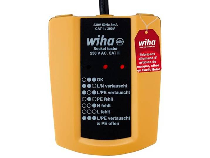 WIHA WERKZEUGE GMBH Comprobador de tomas de corriente 230 V AC\, CAT II incl. 2x AAA batteries - SB 255-61 socket tester 230V AC