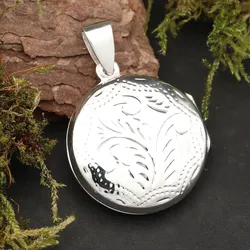Drachensilber Medaillon Rund fein verziert Schmuck aus edlem 925 Silber - Silber