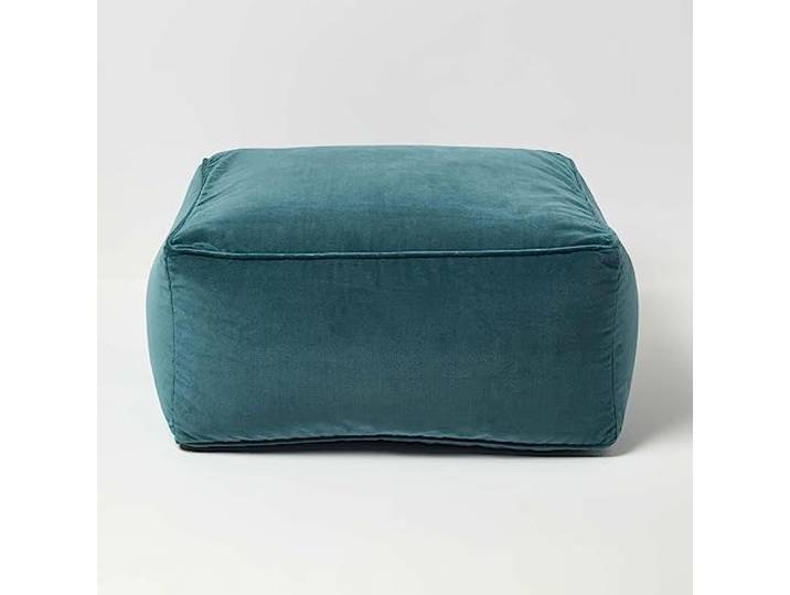 Homescapes Sitzpouf Samt petrolgrün 60x60x27 cm, Sitzsack quadratisch, Sitzquader Bodenkissen Baumwollsamt