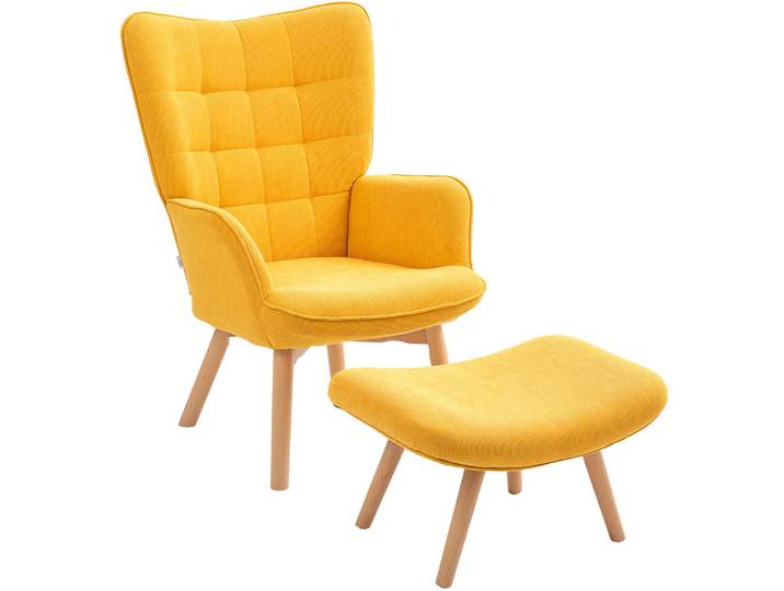 Flora Grace Ohrensessel mit Hocker 72/80/101 cm in Orange mit Buchenholzbeinen, 72x101x80 cm, Wohnzimmer, Sessel, Ohrensessel