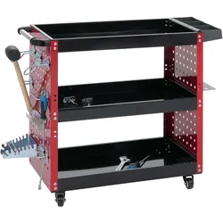 Werkzeugwagen HWC-M26, Rollwagen Werkstattwagen, Rollen Handgriff 3 Ladeflächen Lochraster, Stahl 73x90x35cm rot