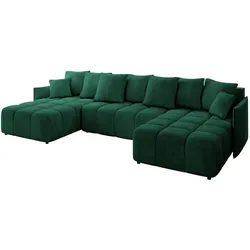 WOHNLANDSCHAFT LONLI-U 355x189x68 Dunkelgrün Velours