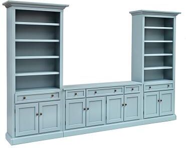 Casa Florentina Josephina 3-Piece Media Console with Cabinet Bookcases - Saturated Blue Gray - Ballard Designs