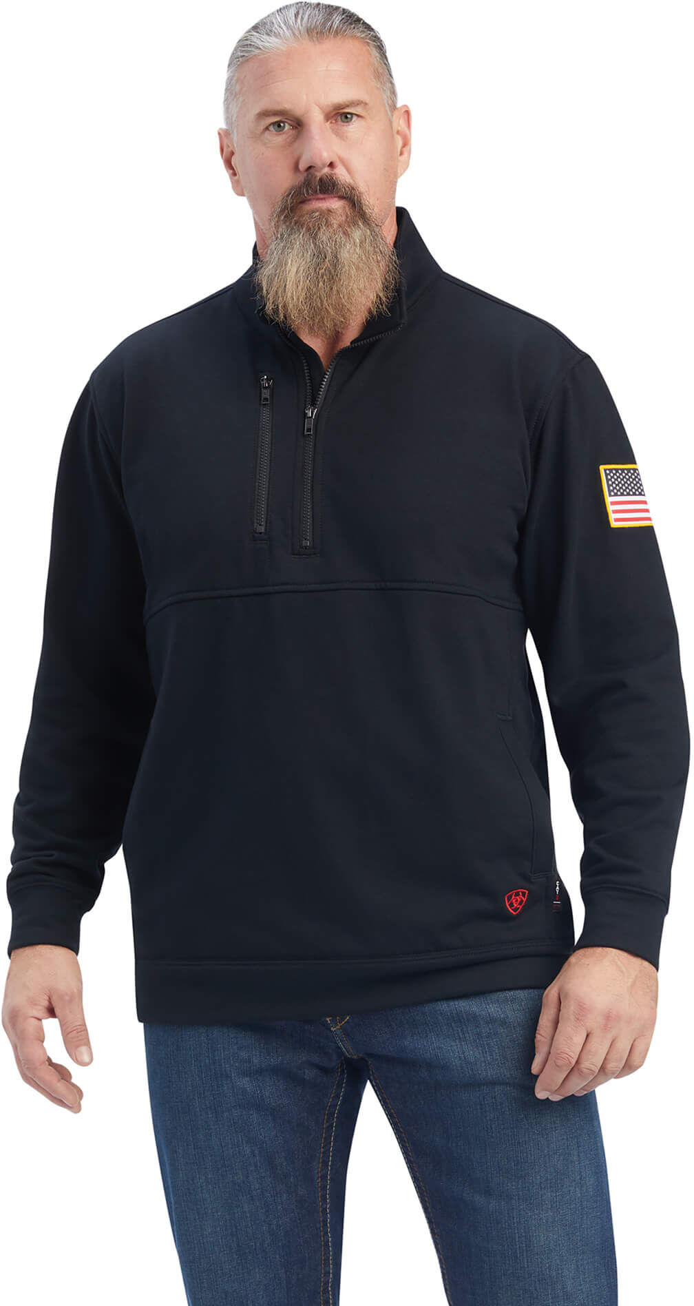 Men's Flame-Resistant Durastrech Fleece 1/2 Zip Job Shirt in Black, Size: Large by Ariat