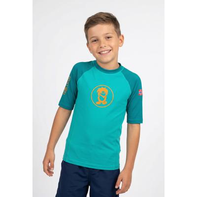 Bade-Shirt TROLLKIDS "KIDS KVALVIKA T", Mädchen, Gr. 92, N-Gr, grün (sea grün, lagoon grün), Obermaterial: 92% Polyester, 8% Elasthan, Bikini-Oberteile, mit UV-Schutzfaktor 50+, kurzärmlig, für Kinder und Jugendliche