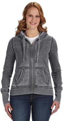 J America JA8913 Women's Zen Full Zip Hood T-Shirt in Dark Smoke size Small 8913