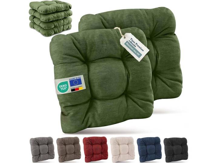 Beautissu Premium Set de 6 Galette Chaise Jardin Extérieur 40x40 cm Vert Foncé – 8 cm Épaisseur – HighLux SK
