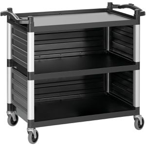 Bartscher Servierwagen TSA300V, 300055, Aluminium / Kunststoff, 3 Etagen, schwarz, 3-seitige Verkleidung, 50 x 92 x 100 cm
