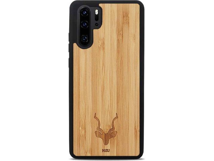 Kudu Huawei P30 Pro - Houten backcover - Handgemaakt TPU - Bamboe - Zwart