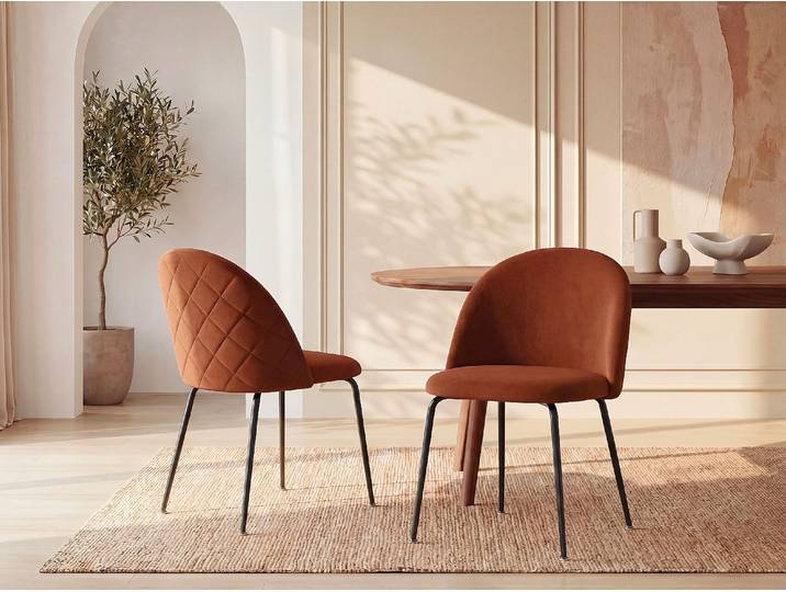 Stuhl 6er-Set - Samt & schwarzer Edelstahl - Terracotta - MELBOURNE