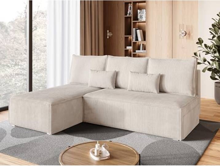 BROMARKT Ecksofa mit Schlaffunktion Vanille Sofa mit Bettkasten Couch L Form
