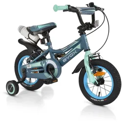 Byox Kinderfahrrad 12 Zoll Prince, sportliches Design, Stützräder, Kettenschutz grau-blau