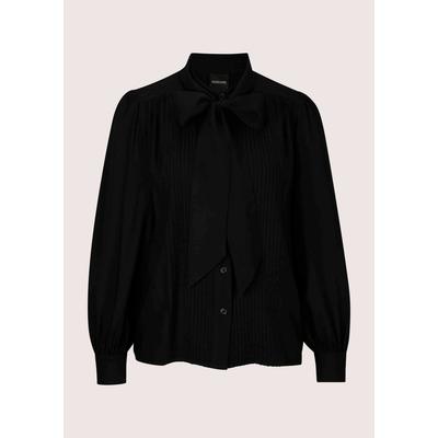 Langarmbluse MADELEINE "Bluse Schluppenbluse mit Biesen", Damen, Gr. 38, schwarz, Modern, gerade, hoch geschlossener Ausschnitt, Blusen