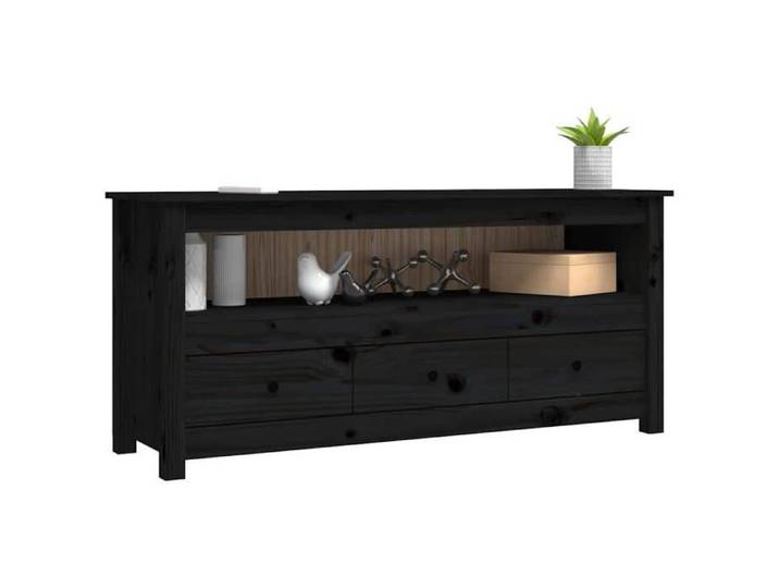 Magnifique Noir Banc TV - Meuble TV Noir 114x35x52 cm - Bois de pin massif &&71371