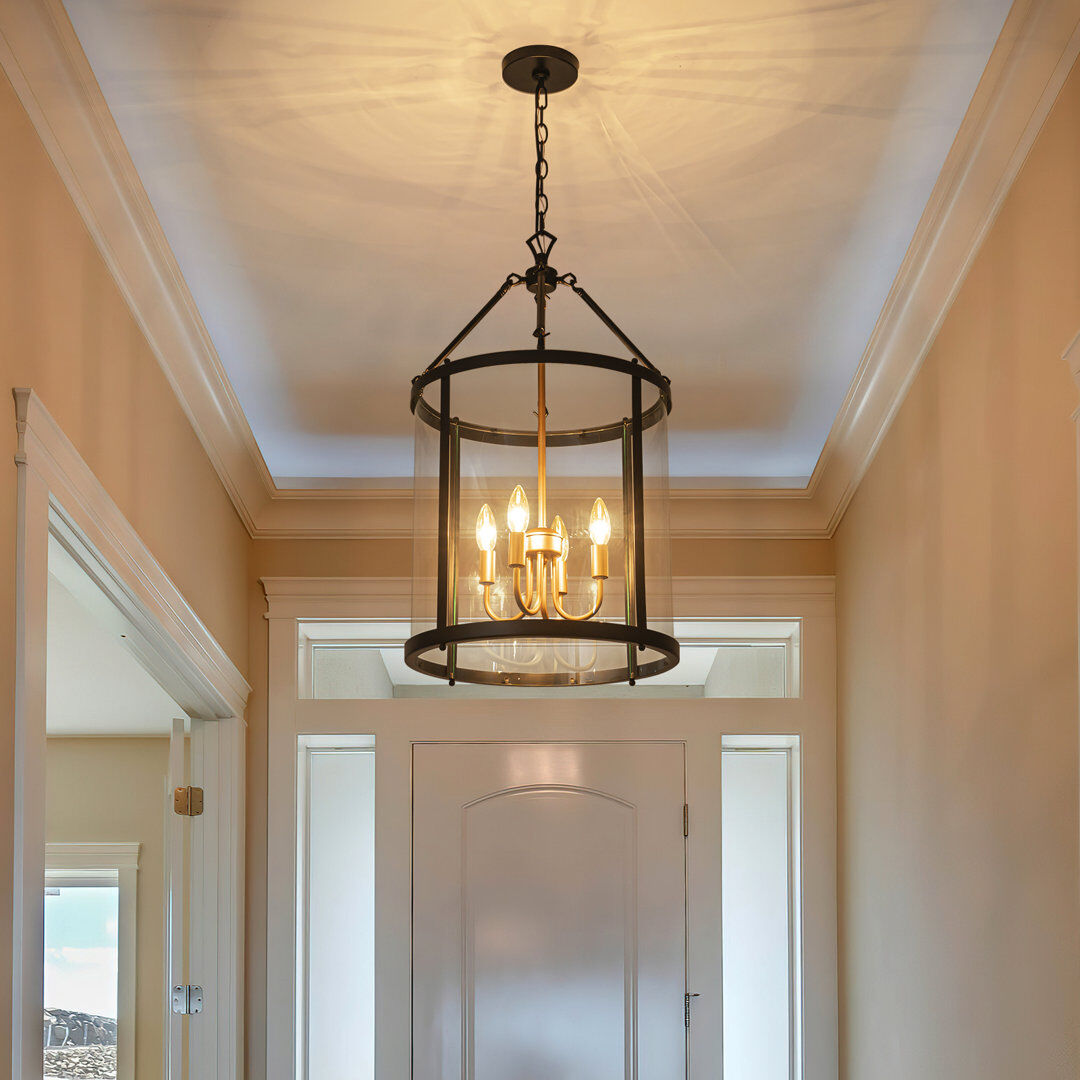 Mercer41 4 - Light Dimmable Lantern Drum Chandelier Matte Black/Gold 69cm H X 40cm W X 40cm D