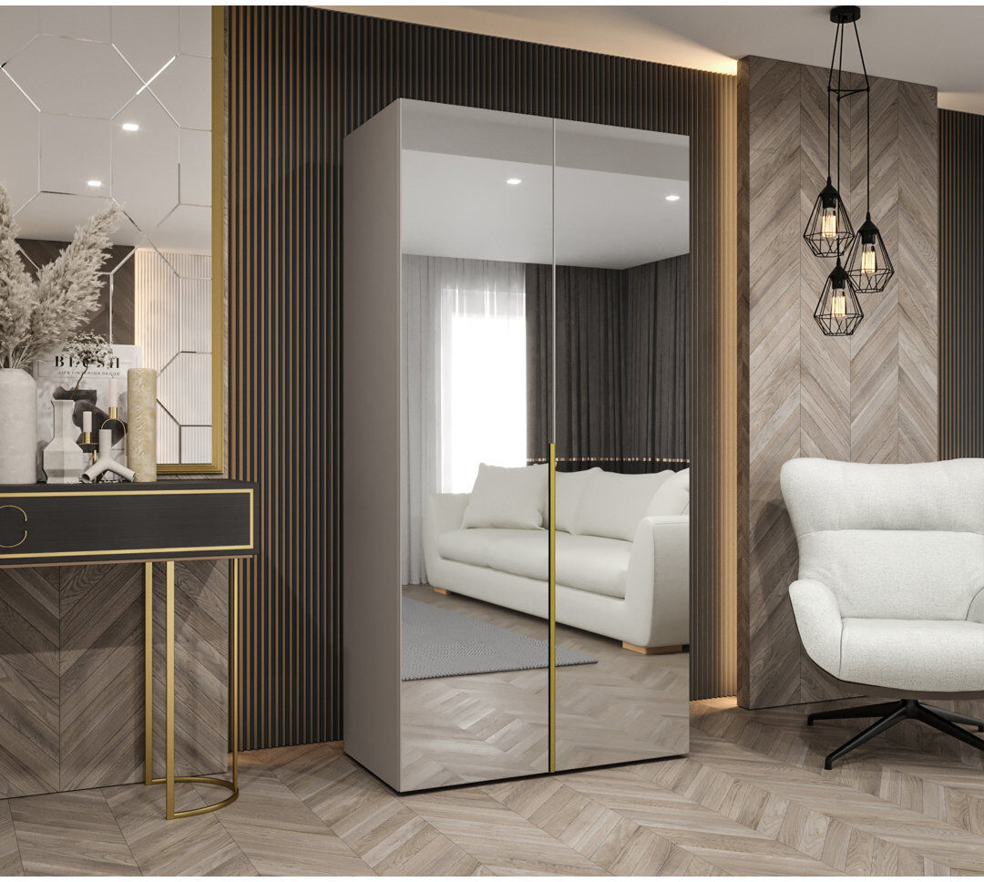 17 Stories Manufactured Wood Wardrobe Cashmere/Gold 202cm H X 100cm W X 52cm D