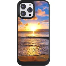 Nivocase Hülle für Apple iPhone 13 Pro Max Handyhülle NIVOcore Case Schwarz Meer Sonnenuntergang Strand (Apple iPhone 13 Pro Max), Smartphone Hülle, Schwarz