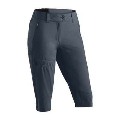 Outdoorhose MAIER SPORTS "Lulaka Capri Loop", Damen, Gr. 38, Normalgrößen, blau (graublau), 100% Polyester, Hosen Outdoorhose, Damen Wanderhose, elastische Funktionshose mit 3 Taschen, Regular Fit
