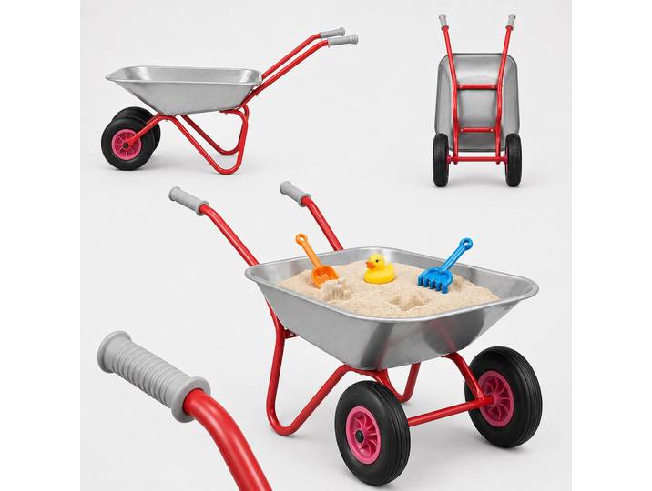 Relaxdays Schubkarre Silber Kinder 2 Räder, Silberfarben, Metall, Kunststoff, 74x43x36 cm, Freizeit & Co, Outdoor-Spielzeug