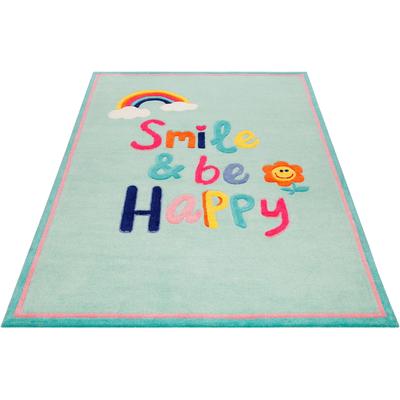 Kinderteppich SMART KIDS "Happy me" Gr. 3, blau, B:120cm H:9mm L:170cm, Kunstfaser, Teppiche, Kinderteppich, Regenbogen Blume, Konturenschnitt