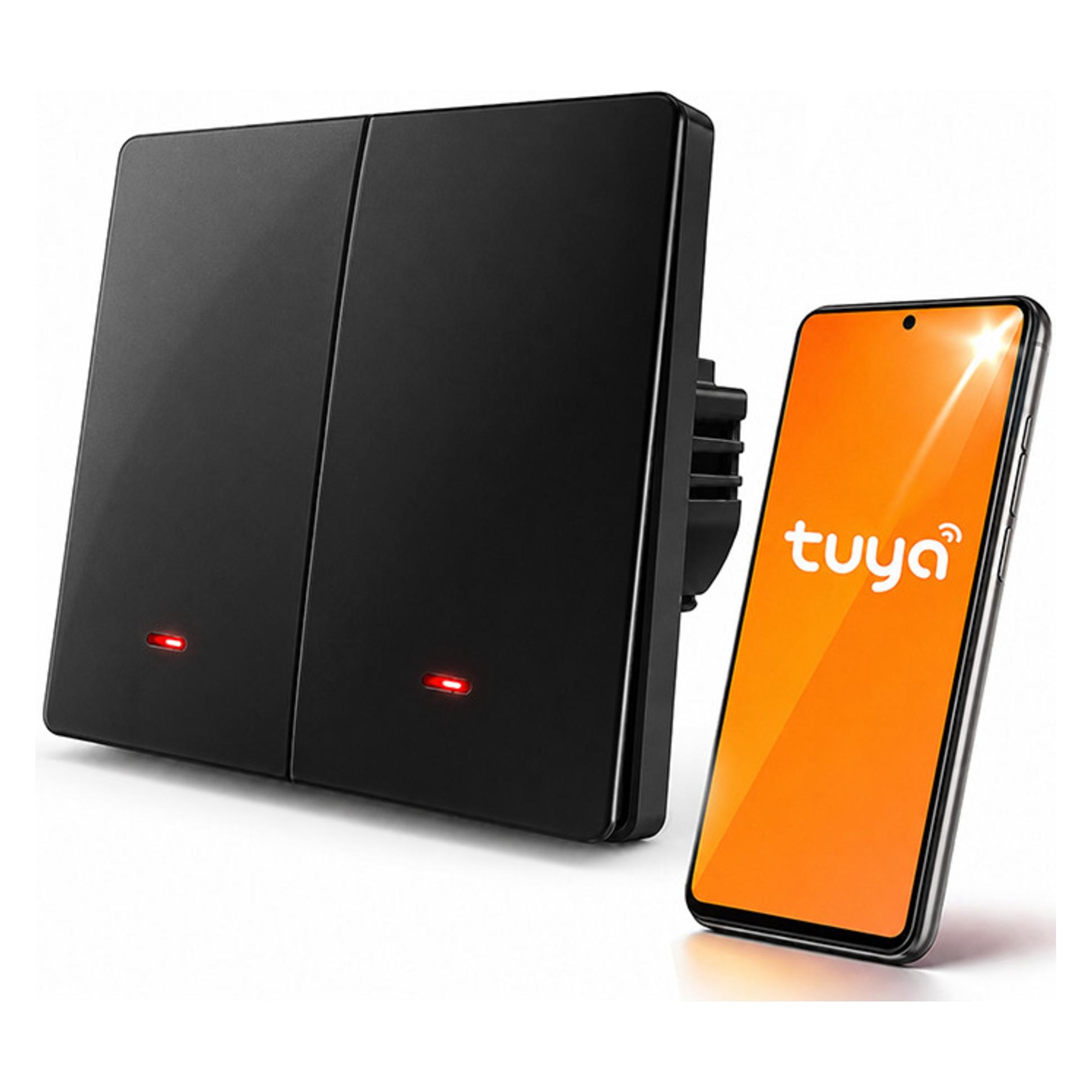 Qoltec Smart 2-Gang Light Switch Wi-Fi Timer Tuya Smart Life Black (52708)