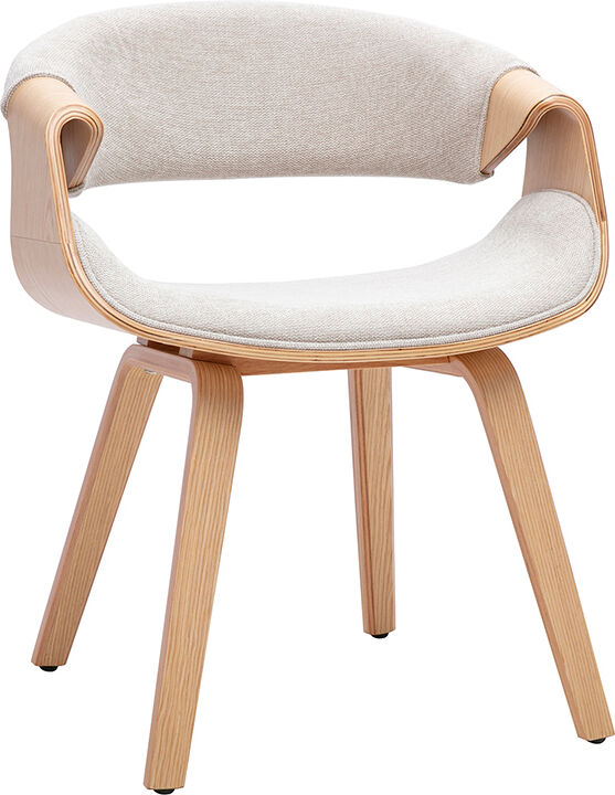 Miliboo Designstuhl aus Stoff mit strukturierter Samtoptik, beige und hellem Holz ARAMIS