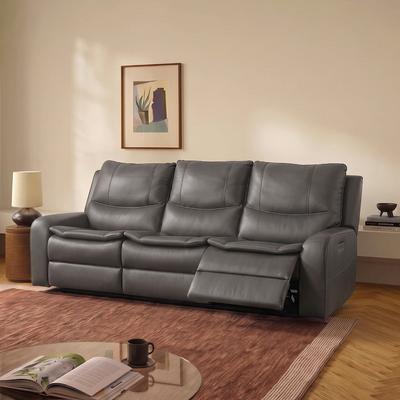UR livingroom "113"" W Faux Leather Dual-Power Oversized Width Seat Sofa with Ajustable Headrest, USB & USB-C Charging"