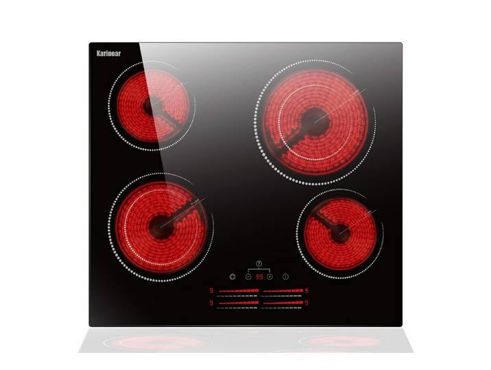 Karinear Induktions-Kochfeld Keramik Kochfeld 60 cm mit Lichtstreifen-Schieberegler, Glaskeramikkochfeld 4 Platten mit Dual-Ring-Kochzonen, 6600W