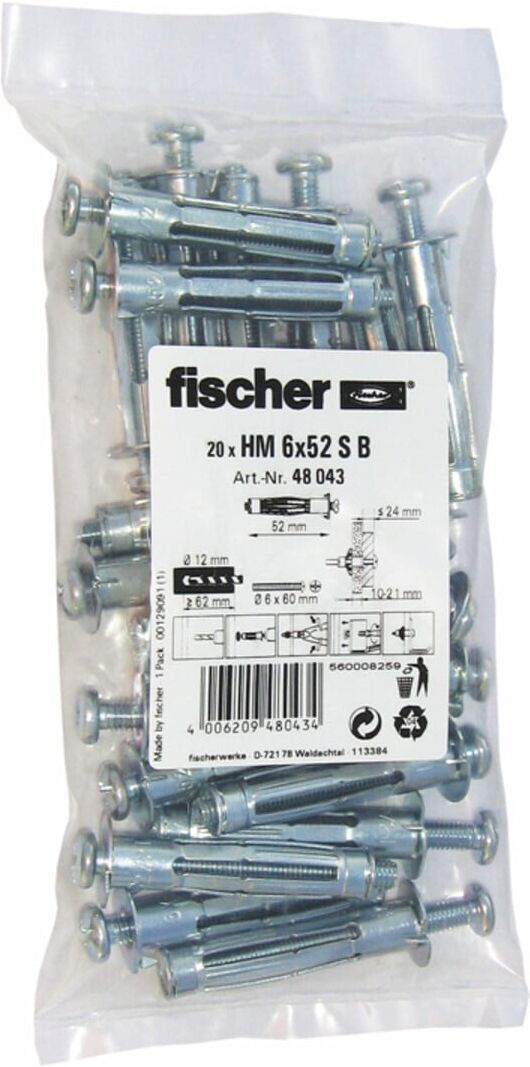 fischer Hohlraum-Metalldübel HM 6x52 S B (20) (048043)