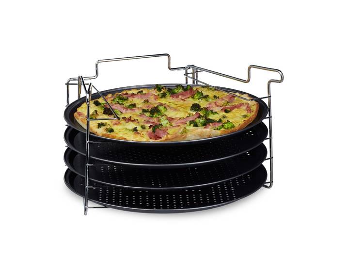 Pizzablech 4er-Set mit Ständer Anthrazit-Silber