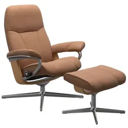 Stressless Sessel mit Hocker Consul Cross Leder Braun Batick Latte L (Large)