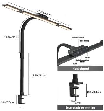 Discount Dollar Deals LED Desk Lamp With Clamp, Architect Desk Lamp For Home Office, Ultra Bright, Auto Dimming PC Light, Stepless Dimming 3 head